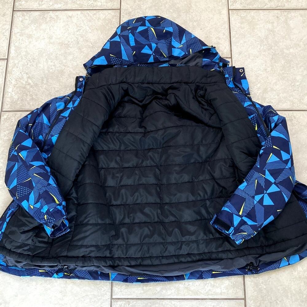 Wantdo Ski Jacket Mens Medium Hooded 3 in 1 Retro AOP Blue Pattern Puffer Lined - Picture 5 of 10